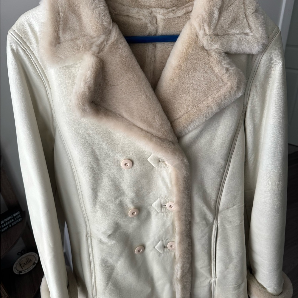 Women's Cream Leather Coat